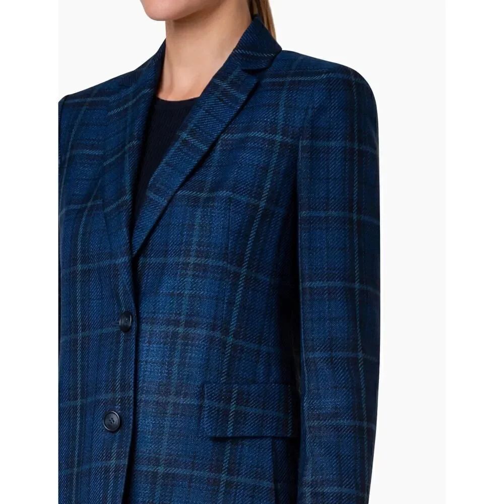 Akris Glenn Cotton-Silk Plaid Blazer Size 10 MSRP $3,990